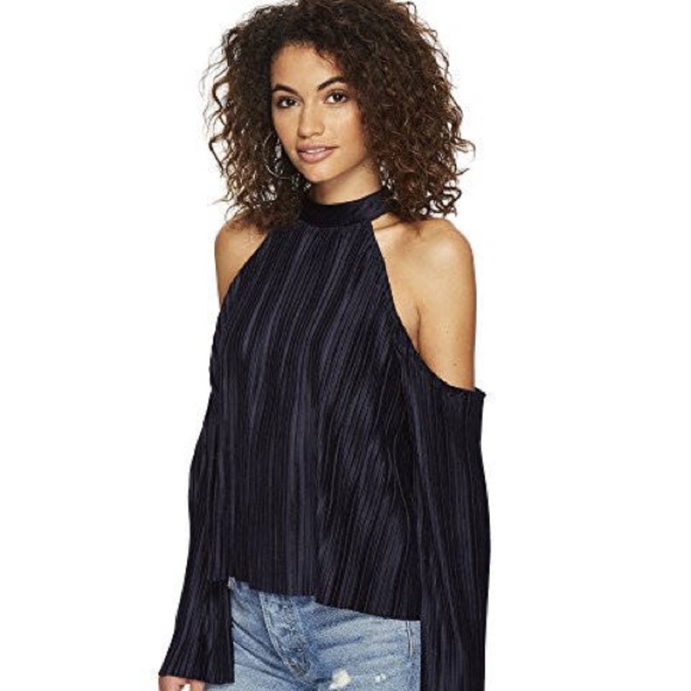 J.O.A. Velvet Pleated Cold Shoulder Top